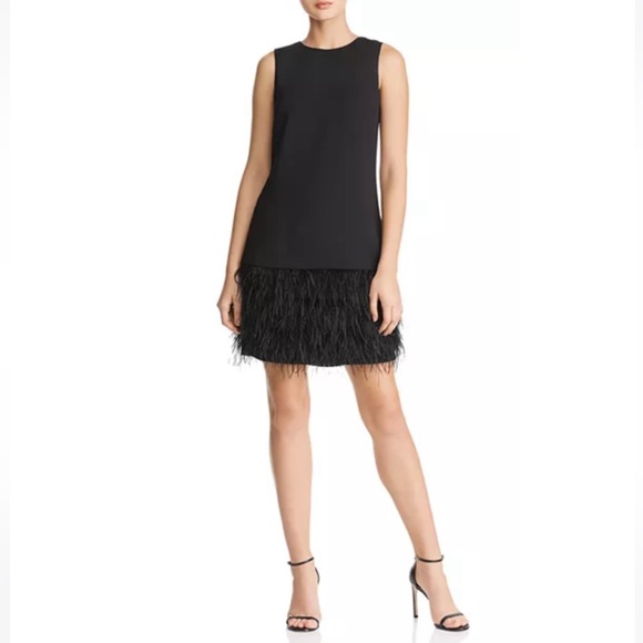 Sam Edelman Black Feather-Trimmed Shift Dress Size 10 - Picture 1 of 13